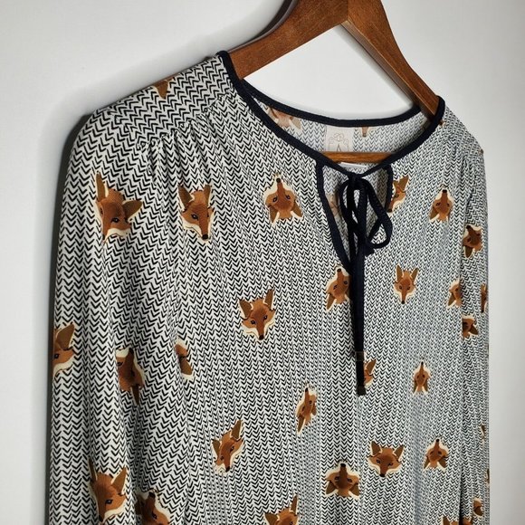 A Collection Lojas Renner Womens Fox Print Novelty Blouse Size P (US S) Keyhole - Picture 3 of 12